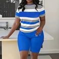 thumbnail image 2 of Women's Plus Size Sets Striped 2 Piece Short Sleeve Crewneck T Shirt and Biker Shorts Outfits Summer Casual Stretchy Workout Suits, 2 of 9