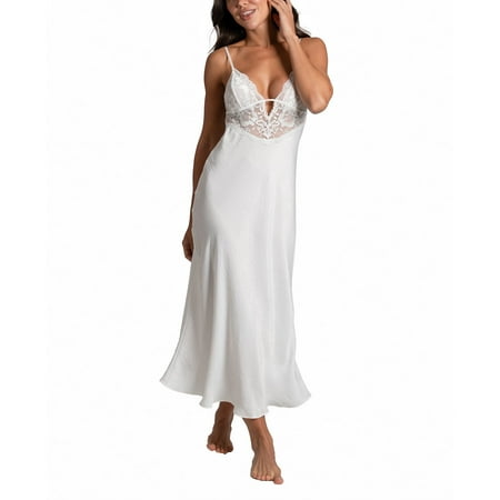 Linea Donatella Women s Luxe Satin Bridal Lingerie Long Gown  Ivory  Size Large