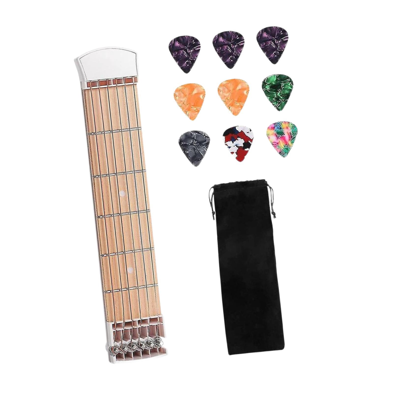 Dualoai Pocket Guitar Mini Useful for Beginner for Home Travel 6 Strings Fingerboard White