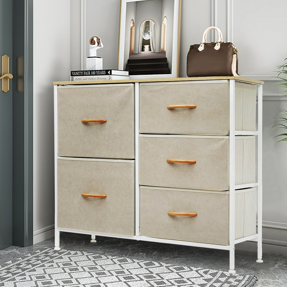 Fabric 5 Drawer Dresser Storage Tower Organizer Unit with Sturdy Steel