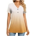 thumbnail image 2 of Tops for Women Short Sleeved V-neck Gradient Button Printed Top Orange S, 2 of 6