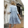 thumbnail image 5 of Chouyatou Women's Vintage Washed Loose Fit 3/4 Sleeve Tiered Babydoll Mini Denim Jean Dress, 5 of 6