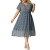 Agnes Orinda Juniors Plus Size Summer Dress Ditsy Floral V Neck Smocked Waist Short Sleeve a Line Midi Dress