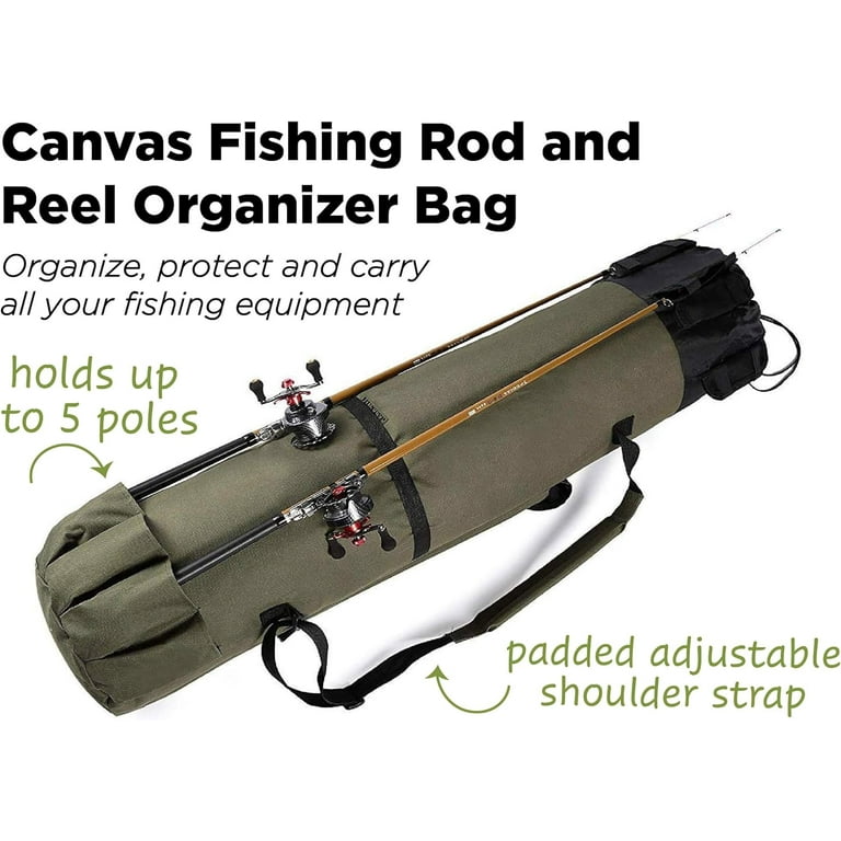 Fishing Pole Bag with Rod Holder Fishing Rod Bag Carrier Case 5 Poles  Waterproof Travel Case Fishing Tackle Box Storage Bag Durable Fishing Gear