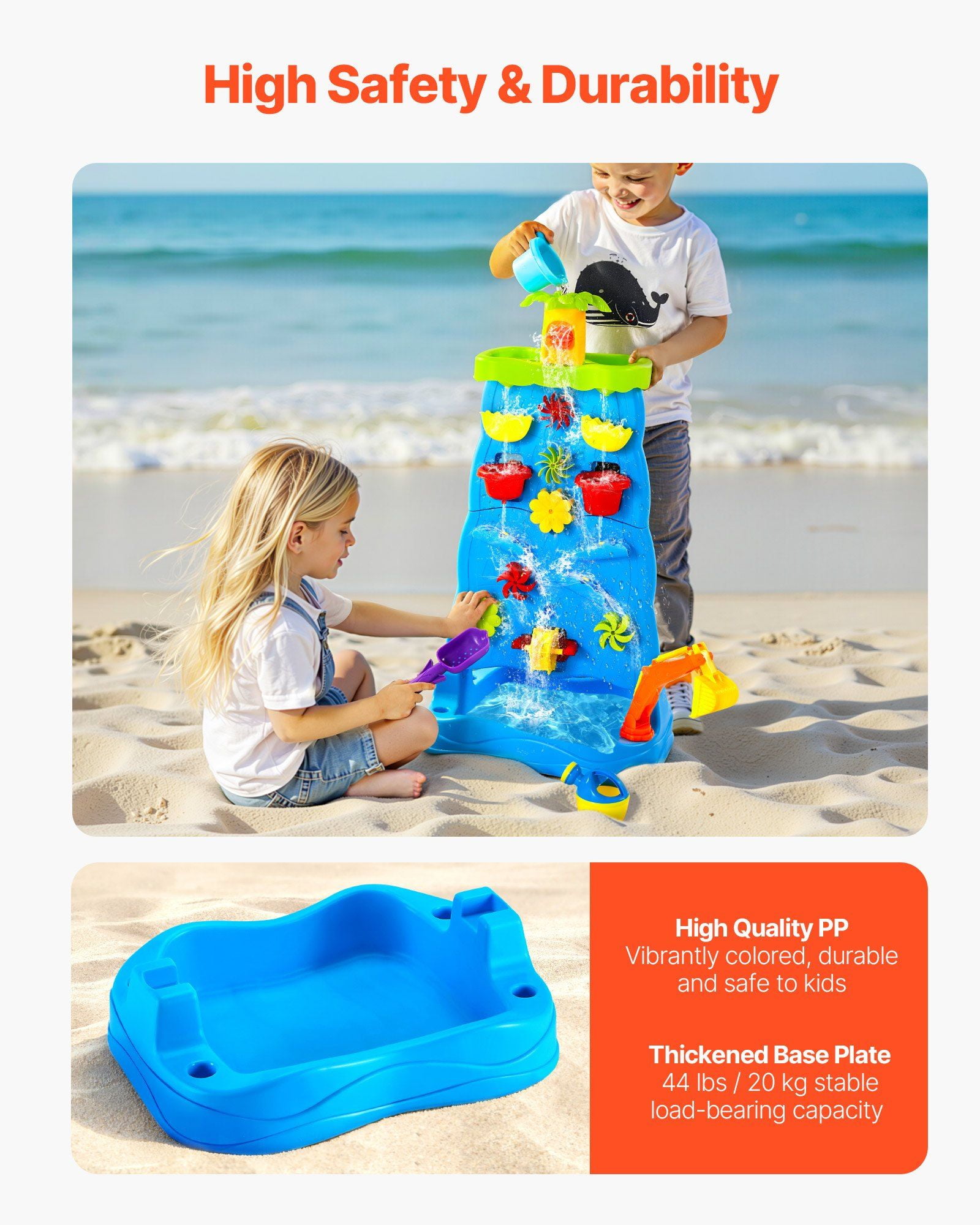 Double-Sided Waterfall Play Table for Toddlers - Sand & Water Sensory Bin