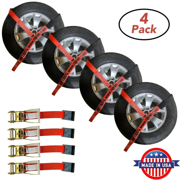 RYTASH 4 Pack Wheel Lasso Tie Down Car Tire Ratchet Straps with Flat