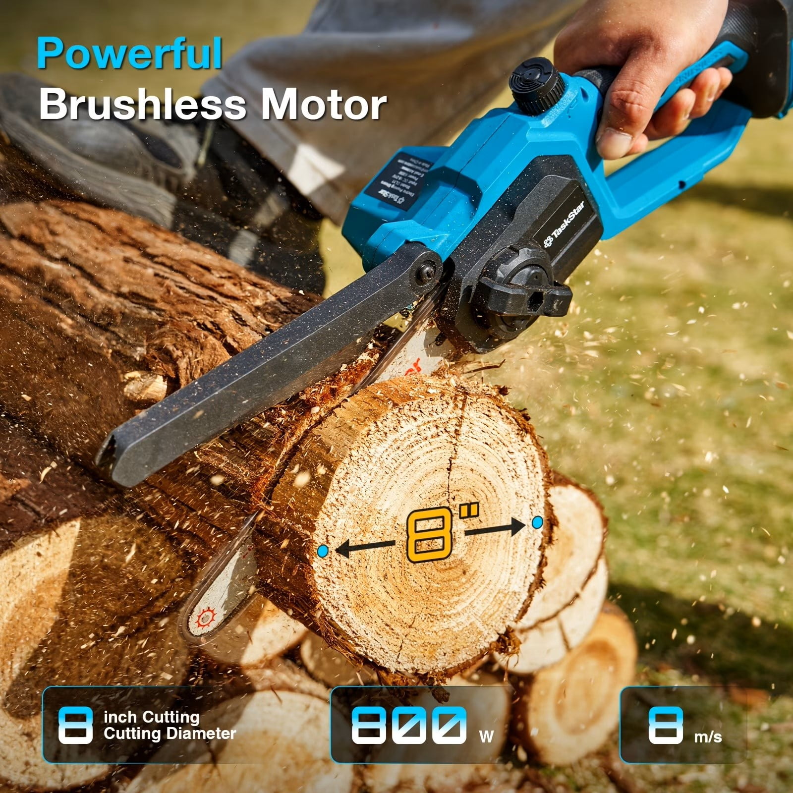 2-in-1 Cordless Pole Saw 8" Mini Chainsaw – 5.7-7.9FT Telescopic Tree Trimmer with 2 Batteries (Brushless Motor)