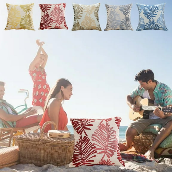 Palm Leaf Pillow Cover Decorative Cushion Bohemian Style Soft Cotton Blend Non-Slip & Machine Washable for Coastal Living Rooms and Beach House Decor Topliu