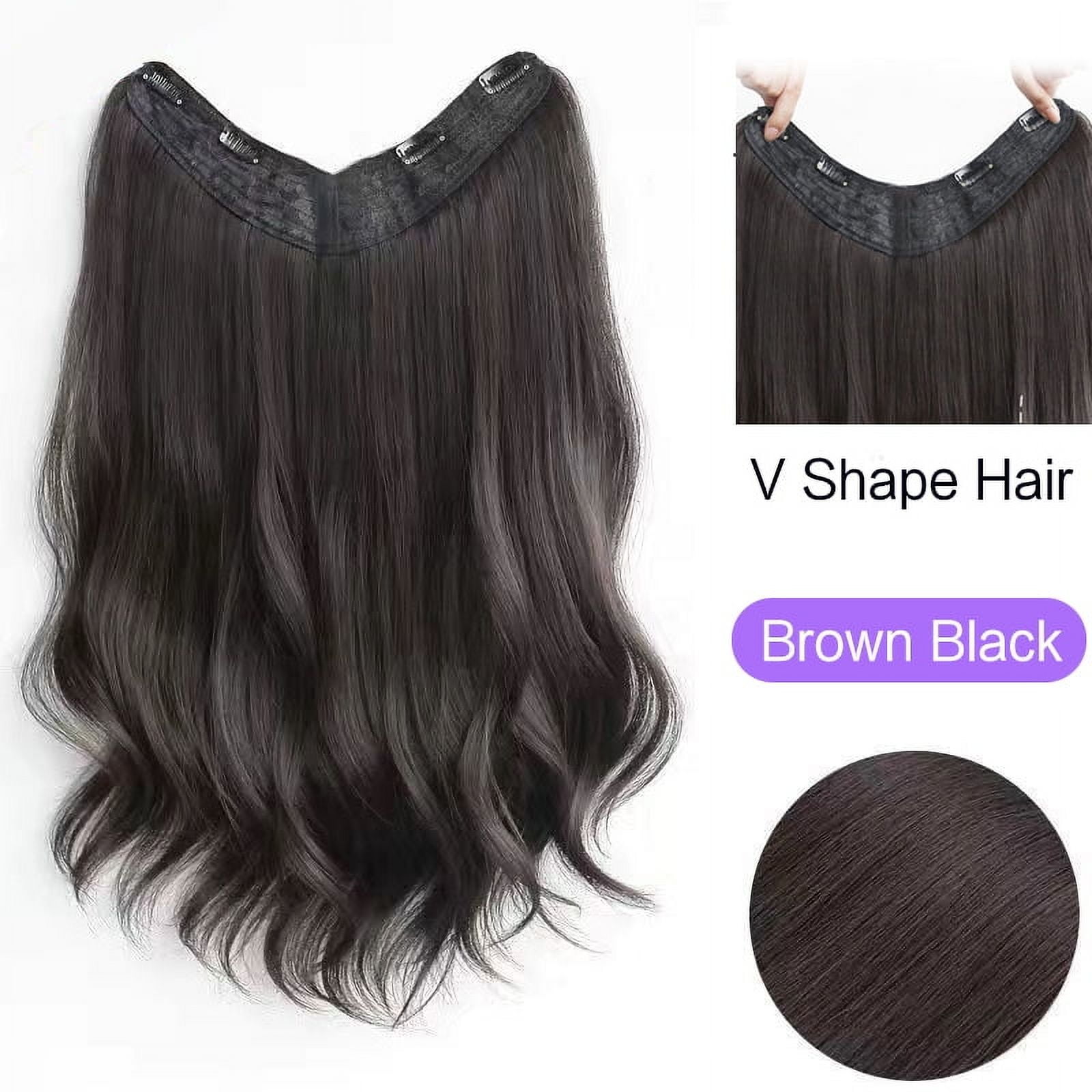 Aosiwig Synthetic Long Hair Extension Clip In Hair One Piece V-shaped Wavy Straight Black Natural Fake Hairpiece For Women