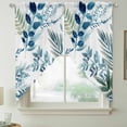 thumbnail image 2 of Navy Blue Leaves Swag Valances for Windows 2 Pack, Kitchen Window Curtains 36 Inch Length, Summer Botanical Farmhouse Watercolor Leaf Privacy Swag Curtains for Living Room/Bathroom 36"x36", 2 of 8