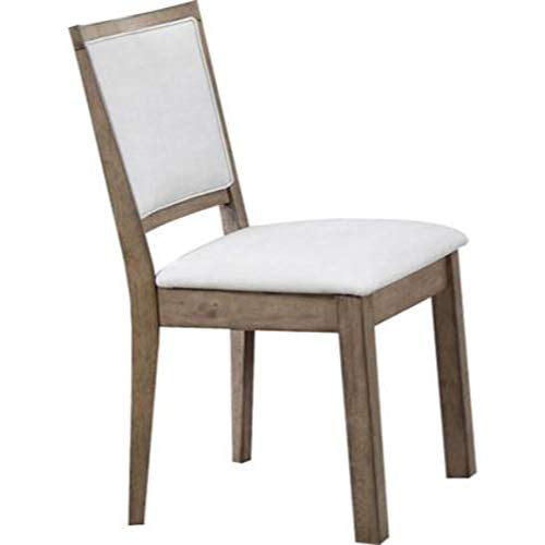 Benzara BM186236 Padded Dining Chair White and Brown Set of Two