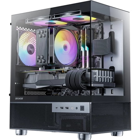Okinos Aqua 3 ARGB Tempered Glass Micro ATX Mini-Tower Computer Case, Black
