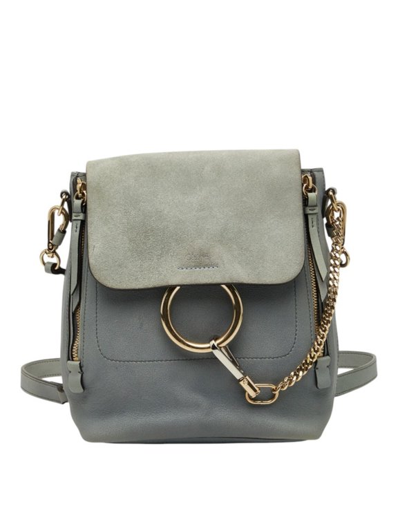 Pre-Owned Chloé Chloe Faye Backpack Shoulder Bag 2WAY 041770652 Gray Suede Leather Women's