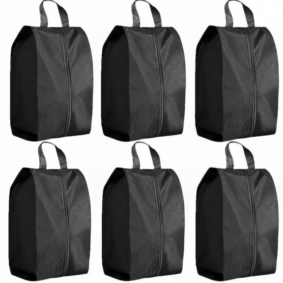 6 Pack XL Black Shoe Bags, Waterproof Nylon Travel Shoe Organizer with Zipper & Handle, Shoe Storage Bags for Men Women, Gym & Travel