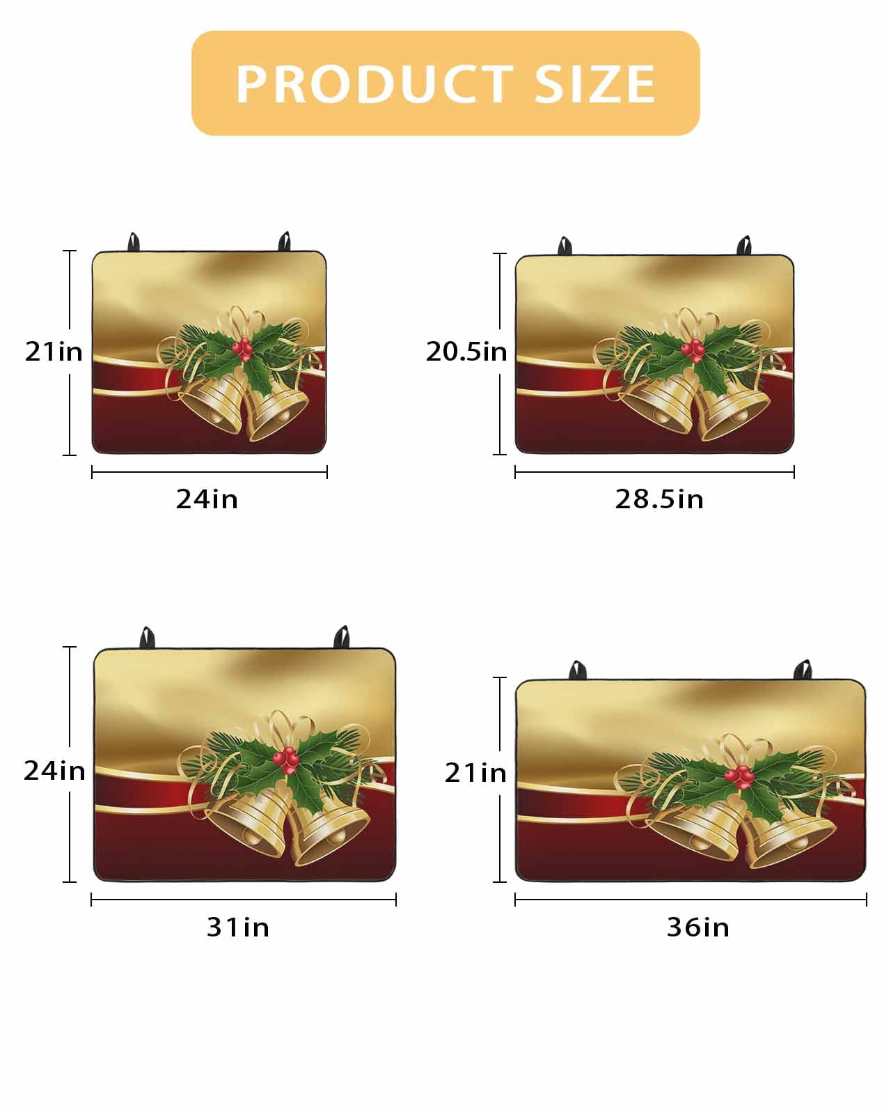 Large Induction Cooktop Protector Mat Christmas Stove Top Covers for Electric Stove, Xmas Bells Berry Botanical Golden Red Decorative Stove Burner Cover Mats, Glass Top Stove Cover