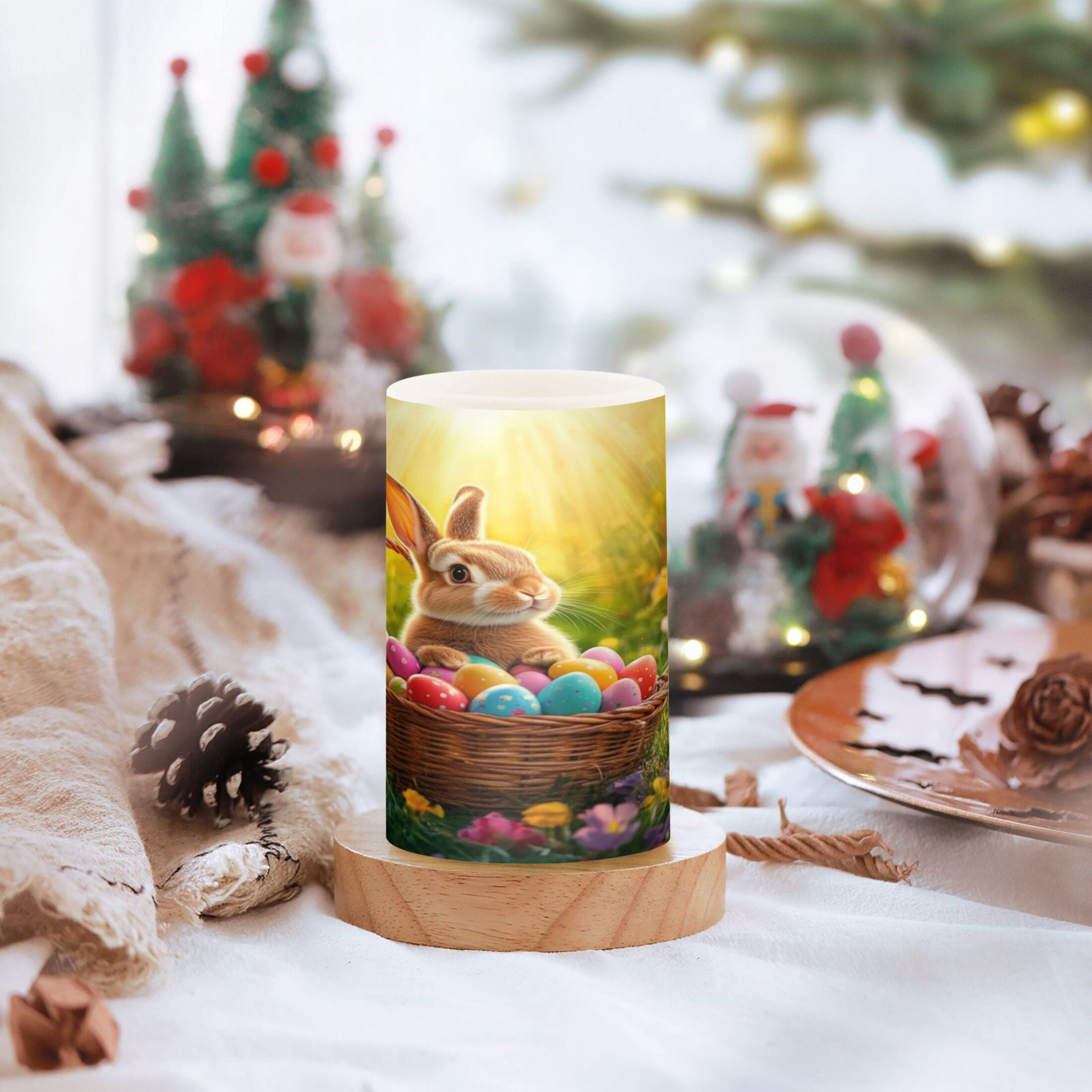 2 PCS Flameless Candles with Remote Timer LED Battery Operated Flickering Candle Light for Wedding Table Home Decoration Gifts A Easter Bunny