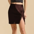 thumbnail image 2 of RUTAYY Women Satin Mini Skirt Lace Trim Slit Hem High Waist Bodycon Mini Short Skirt Solid Color Flowy Swing Pleated Beach Skirts, 2 of 6