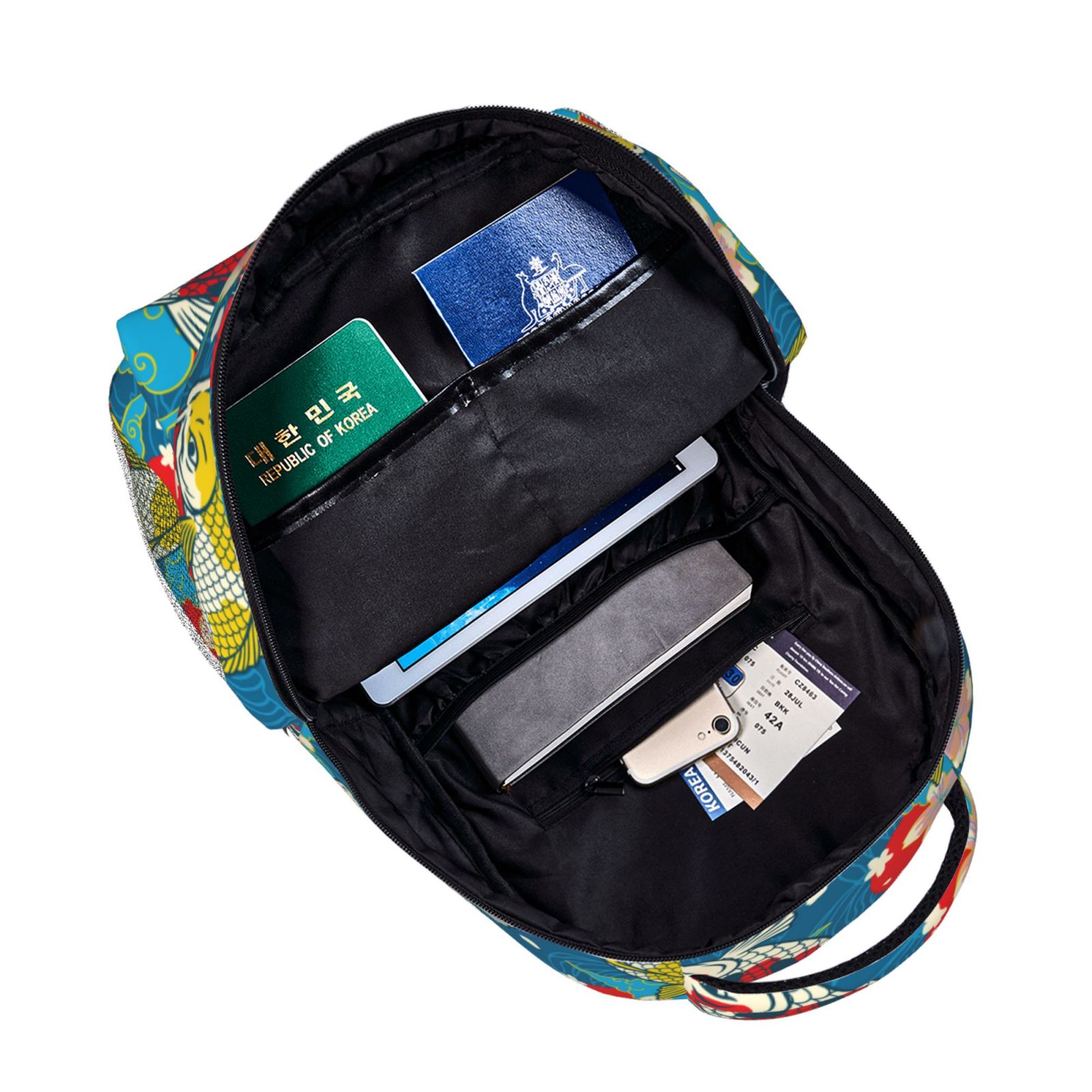 Rateoe Japanese Koi Pattern Durable Student Backpack Laptop Bag- Ergonomic Design, Waterproof Twill Fabric - Ideal for School, Travel, and Outdoor Activities