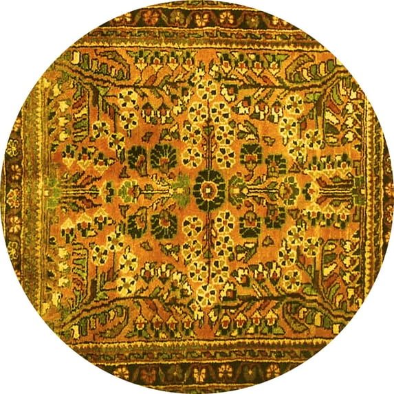 Ahgly Company Machine Washable Indoor Round Persian Yellow Traditional Area Rugs, 6' Round