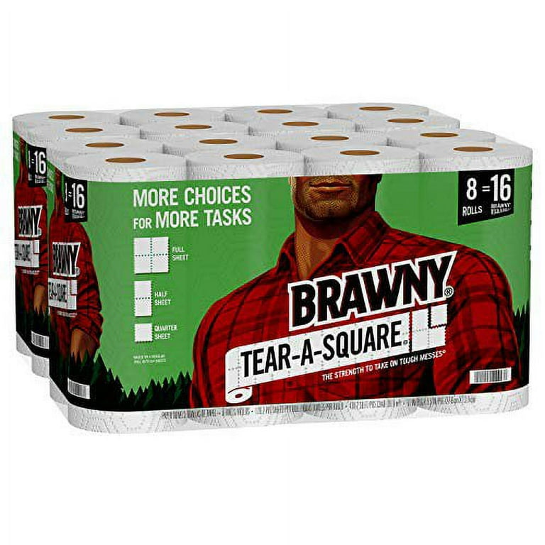 Brawny Tear-A-Square Paper Towels, Double Rolls, 2-Ply - 6 rolls