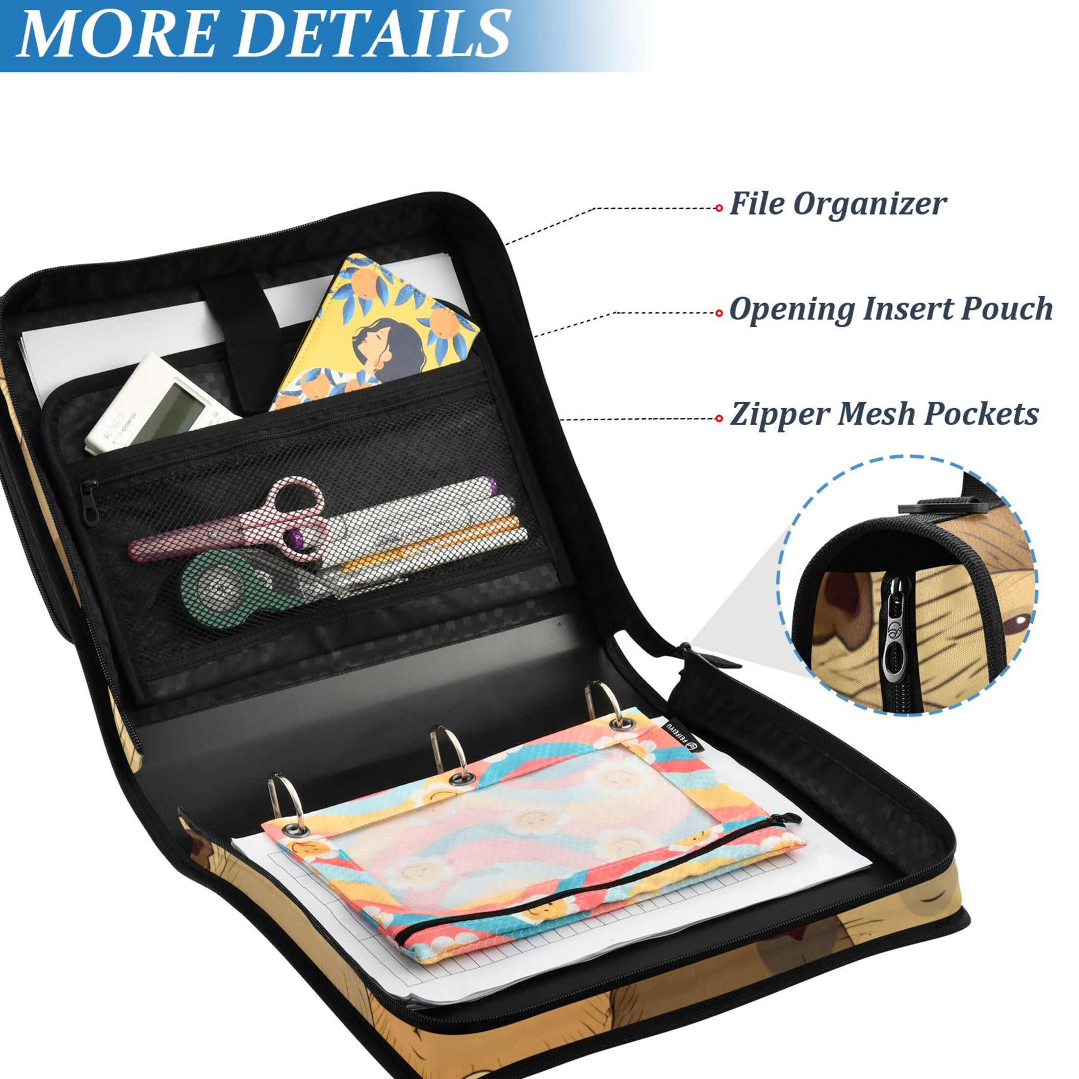 ALAZA Zipper Binder Doodle Capybara 3 Ring Trapper Keeper File Folder Organizer Bag
