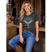 KimSoong Woman Vintage Rock Band T-Shirt Retro Bird Shirt Eagle Graphic Tees Retro Music Shirt Casual Short Sleeve Tops,Gray