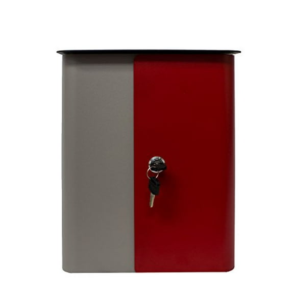 Qualarc WF-1515 Vista Rectangular Locking Mailbox Gray Body, Door Top, Grey, Red/Black
