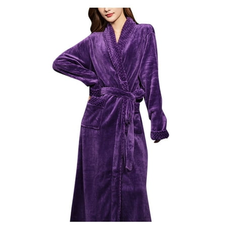 

Adult Home Wear Flannel Nightgown Long Coral Velvet Bathrobe family pajamas matching sets Purple M