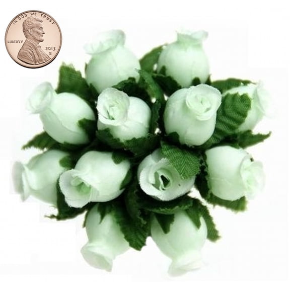 144 Miniature Poly Rose Silk Favor Flower Pick Wedding Shower - Mint Green