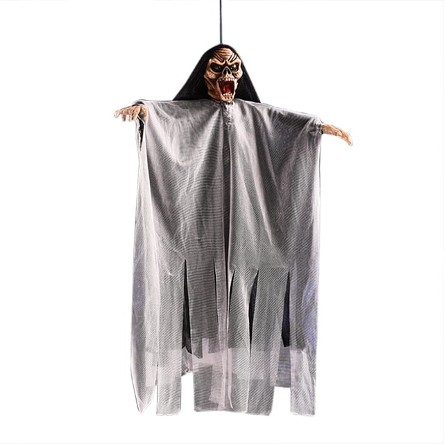 Toystoory Accesorios de terror de Halloween adornos de fiesta embrujados Control de voz colgante fantasma Kits de decoración para fiestas Negro