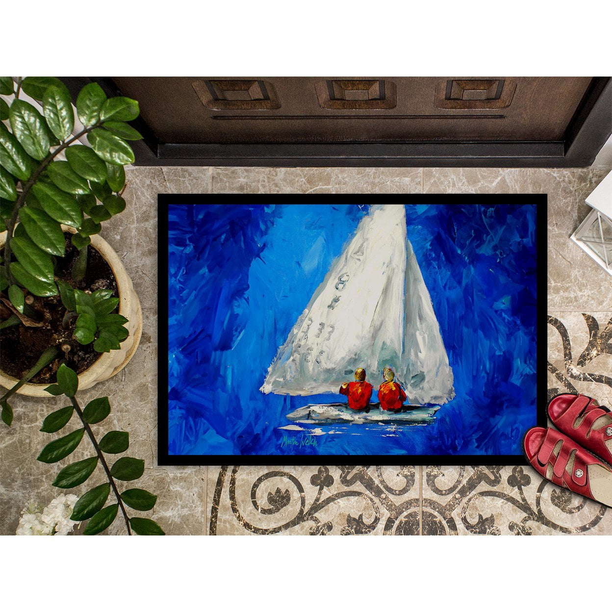 Twos Company Sailboat Doormat 27 in x 18 in