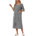 thumbnail image 4 of INSPIRE CHIC Women's Zip Front Striped Robe 3/4 Sleeve Long Bathrobe House Dress Pajama L Deep Grey, 4 of 6