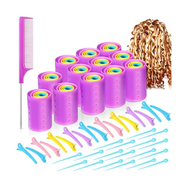 wonima02 141 Pcs Hair Rollers Set, Include 60 Pcs Mixed Sizes Plastic Hair Rollers with 60 Pins, 20 Duck Teeth Clips and Rat Tail Comb, Hairdressing Salon Curlers Tools for Women DIY Styles