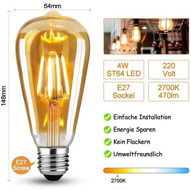 Juego de 6 bombillas incandescentes LED retro, bombillas retro ideales para iluminación nostálgica y retro, blanco cálido Zhivalor WLJ-1602