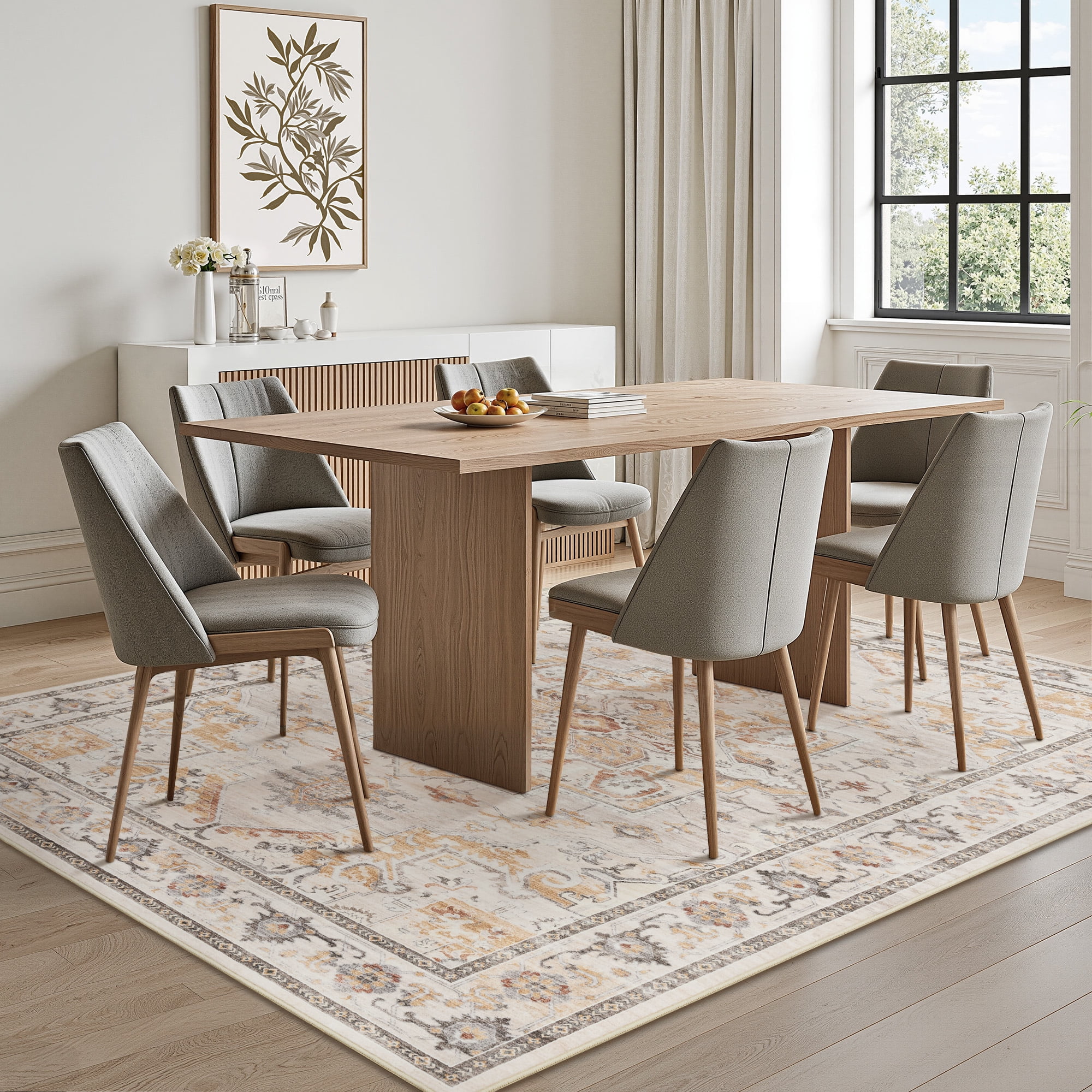 SIXHOME 4'x6' Area Rugs for Living Room Washable Traditional Distressed Carpet Non Slip Soft Retro Floral Indoor Throw Rug for Bedroom Dinning Room Vintage Orange
