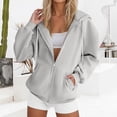thumbnail image 2 of Zip Up Hoodie Women Y2K Sweatshirt Casual Long Sleeve Hoodies Oversized Fall Spring Fleece Jacket with Pockets Light Gray S, 2 of 6