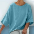 thumbnail image 2 of Liquidation! T-Shirt Grande Taille pour Femmes, Blouse à Manches Courtes d'Été pour Femmes, Blouses Décontractées Unies pour Femmes, Col Rond Manches 3/4, Blouse d'Été à la Mode, 2 of 5