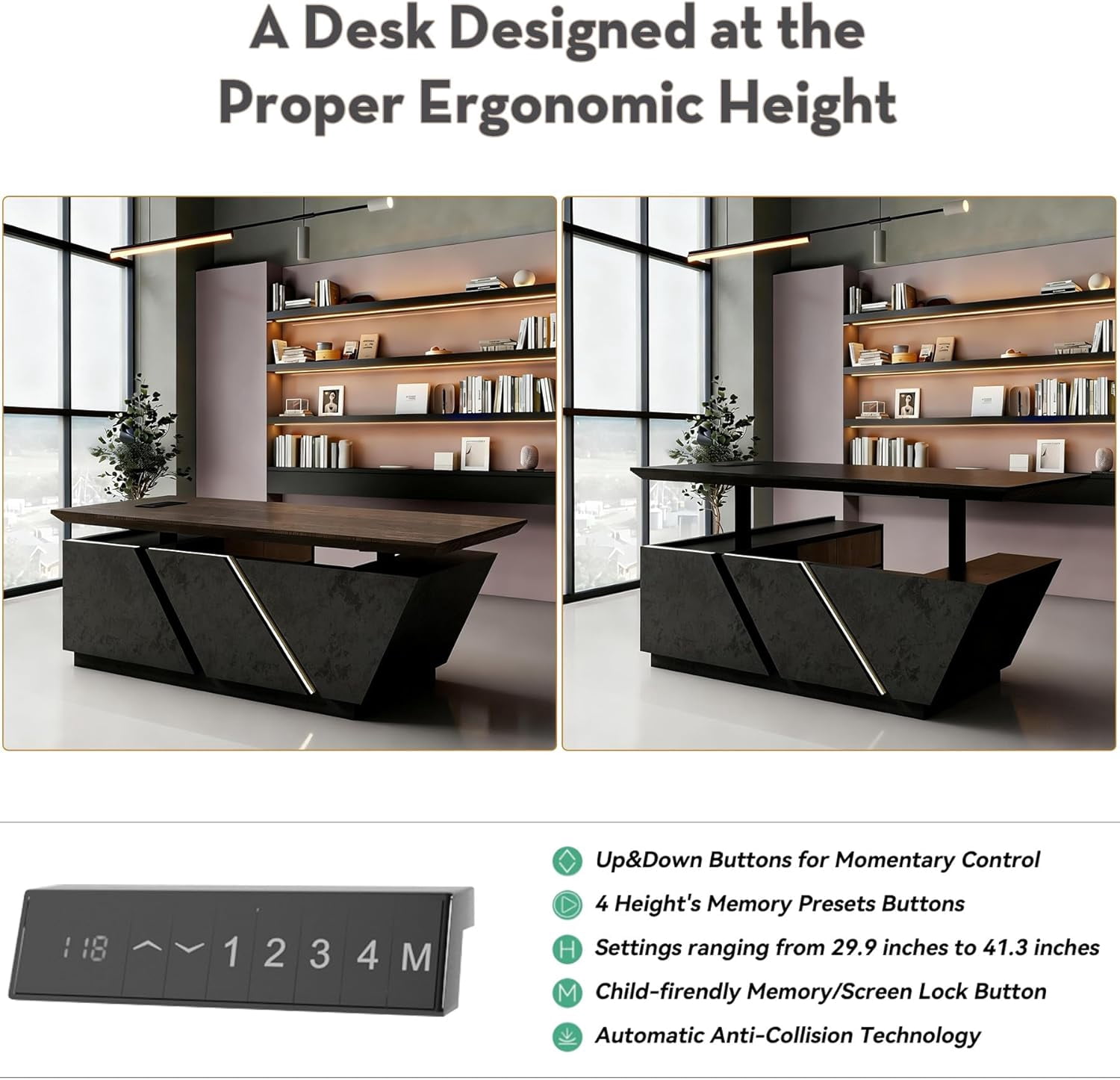 78.7 Inch Adjustable Executive Desk - Luxury L Shaped Desk with Drawers File Cabinets