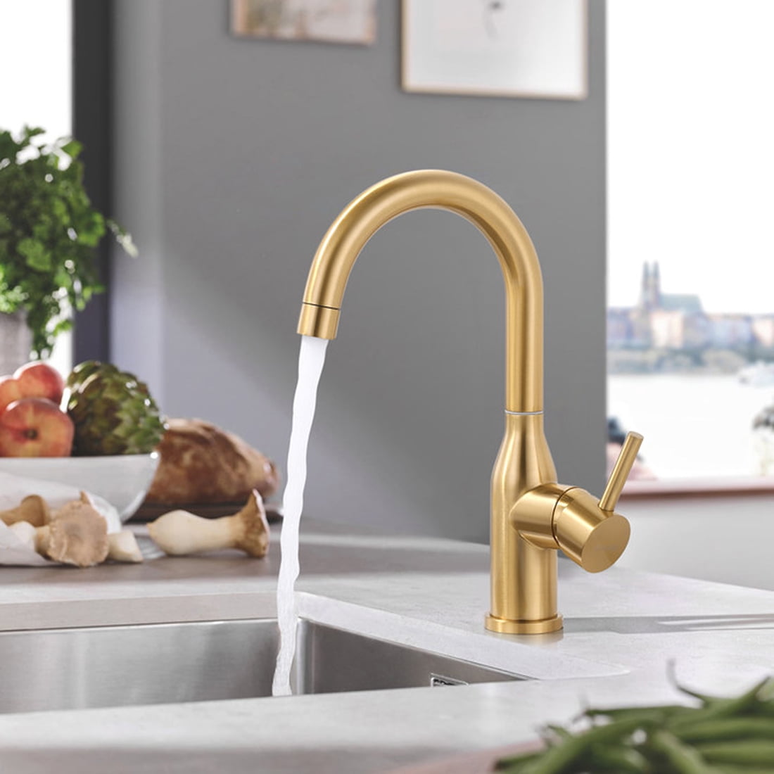 Bathroom Sink Faucet 1 Hole Brushed Gold Single Handle Kitchen Faucet