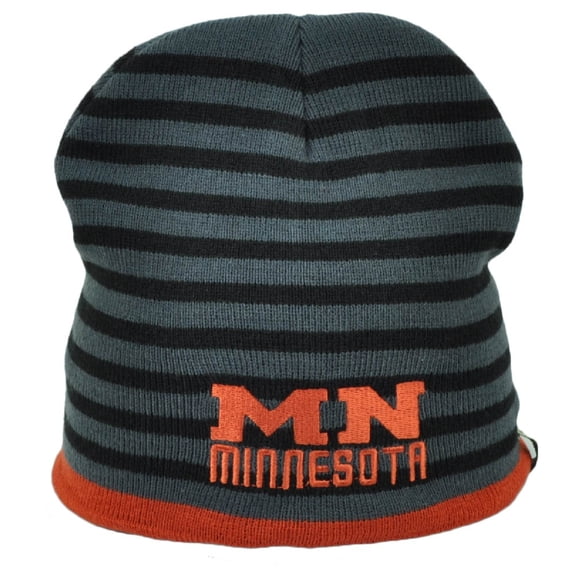 Minnesota State USA America Striped Gray Black Orange Knit Beanie Cuffless Hat