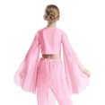 thumbnail image 2 of Haitryli Kids Girls Modern Lyrical Belly Dance Shirts Chiffon Split Flared Sleeves Crop Top for Stage Performance Pink 16, 2 of 5