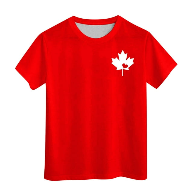 TIEVOSA T-Shirt à Manches Courtes pour Filles Fête du Canada Été Col Rond T-Shirt Coupe Décontractée Basique 3-13 Ans