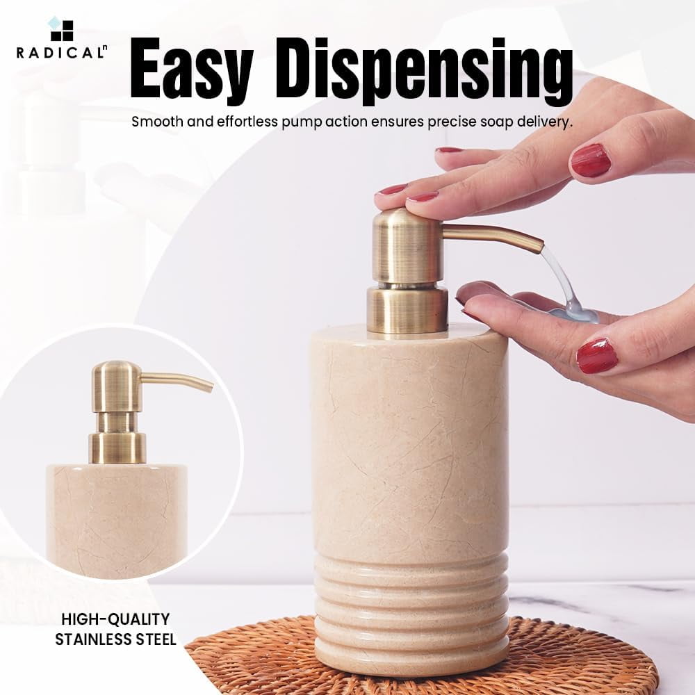 Radicaln Marble Liquid Soap Dispenser 7.5" inches Verona Handmade Hand Soap Dispenser for Kitchen Decor - Dish Soap, Soap Dispenser & Hand Pump - Bathroom Soap Dispenser Set