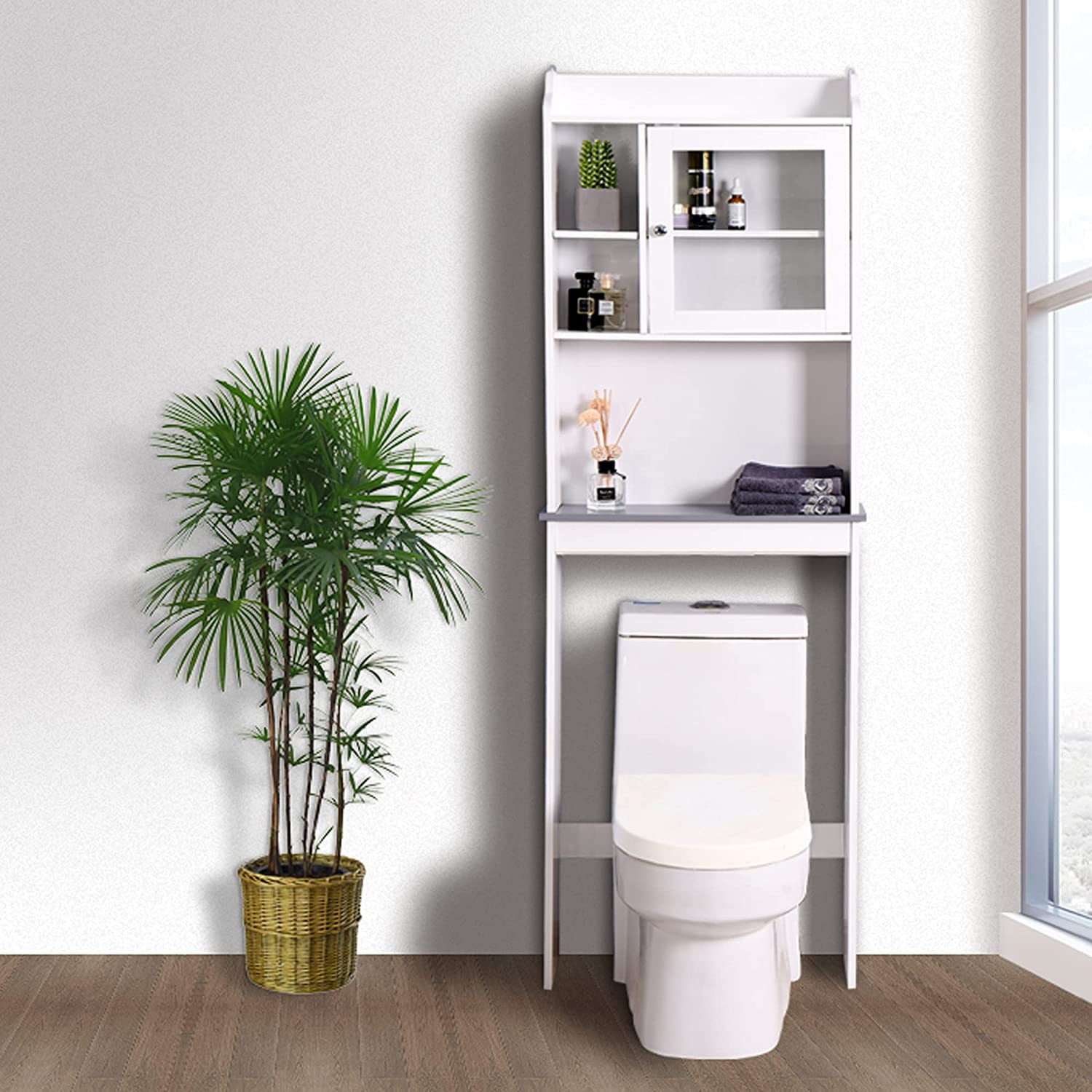 TBWYF over the Toilet Bathroom Storage Space Saver with 4Shelves Organizer White