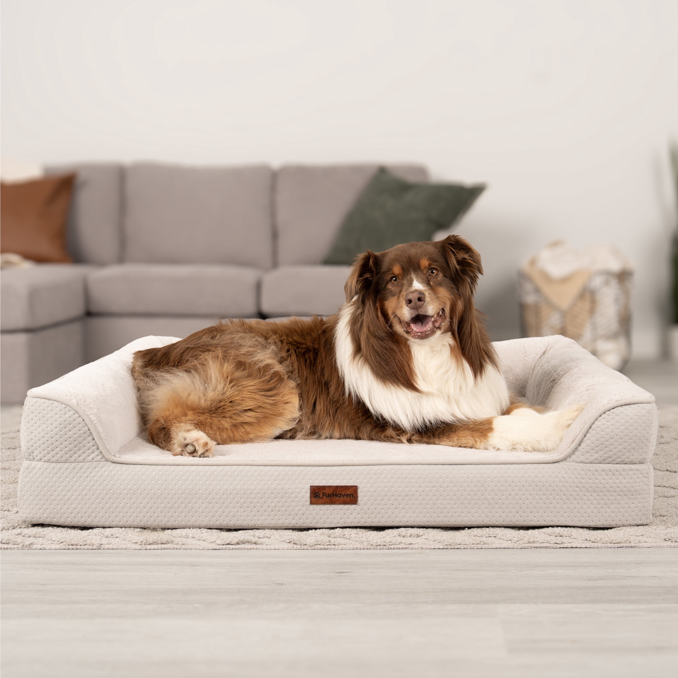 FurHaven Plush & Embossed Velvet Dreamer Orthopedic Sofa Pet Bed for Dogs and Cats - Clay, Jumbo