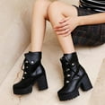 thumbnail image 5 of Herrnalise Women's Plus Size Fashion Waterproof Wlatform Thick Heel Boots Lace Up Boots Fall Savings, 5 of 9