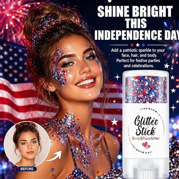 SLYNSHome Red White Blue Hair Glitter Face Glitter 4th of July Patriotic Party Supplies Star Self-Adhesive Hair Glitter 250th Anniversary Decorations