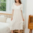 thumbnail image 3 of Defitshape Women's Short Sleeve Nightgown Soft Vintage Victorian Sleep Dress Pleated Long See Through Loungewear White Large, 3 of 4