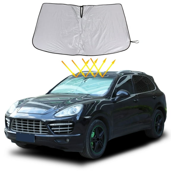 Front Windshield Sunshade for Porsche Cayenne 2011-2022 Front Window Sun Shade Foldable Reflective Sun Visor Custom Sunscreen UV Blocker Privacy Protector HeatShield