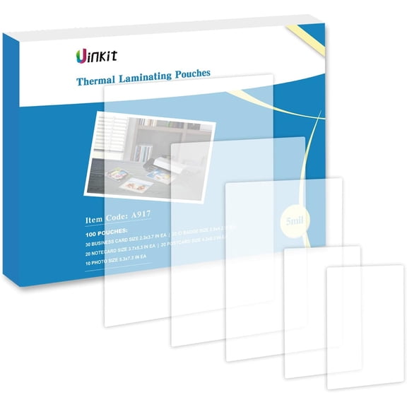 Thermal Laminating Pouches Variety Small Size 5mil Thickness Card Notecard ID Badge Business Photo Size Professional Quality Dry-Erase Friendly Sheets Glossy Clear Laminator Pouch,100 Pack